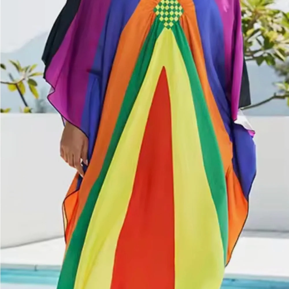 Roper Romp Multicolor Vibrant Rainbow Women’s Kaftan Maxi Dress